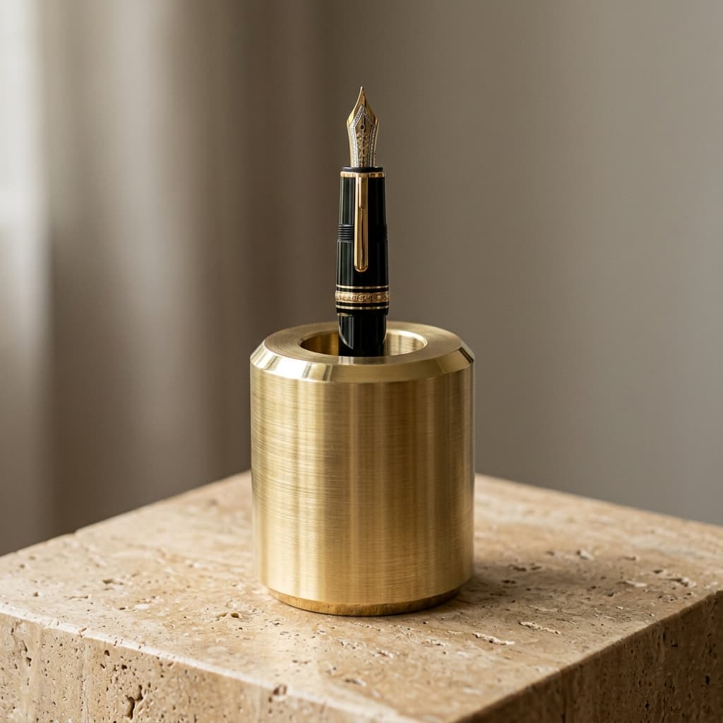 Sculptural Heavyweight Brass Pen Stand